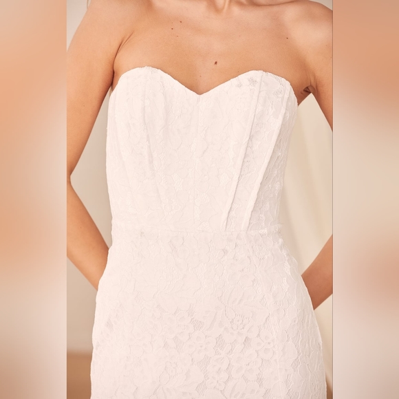 Lulu's Always Believe White Floral Lace Strapless Mermaid Maxi Dress XS - Picture 5 of 7